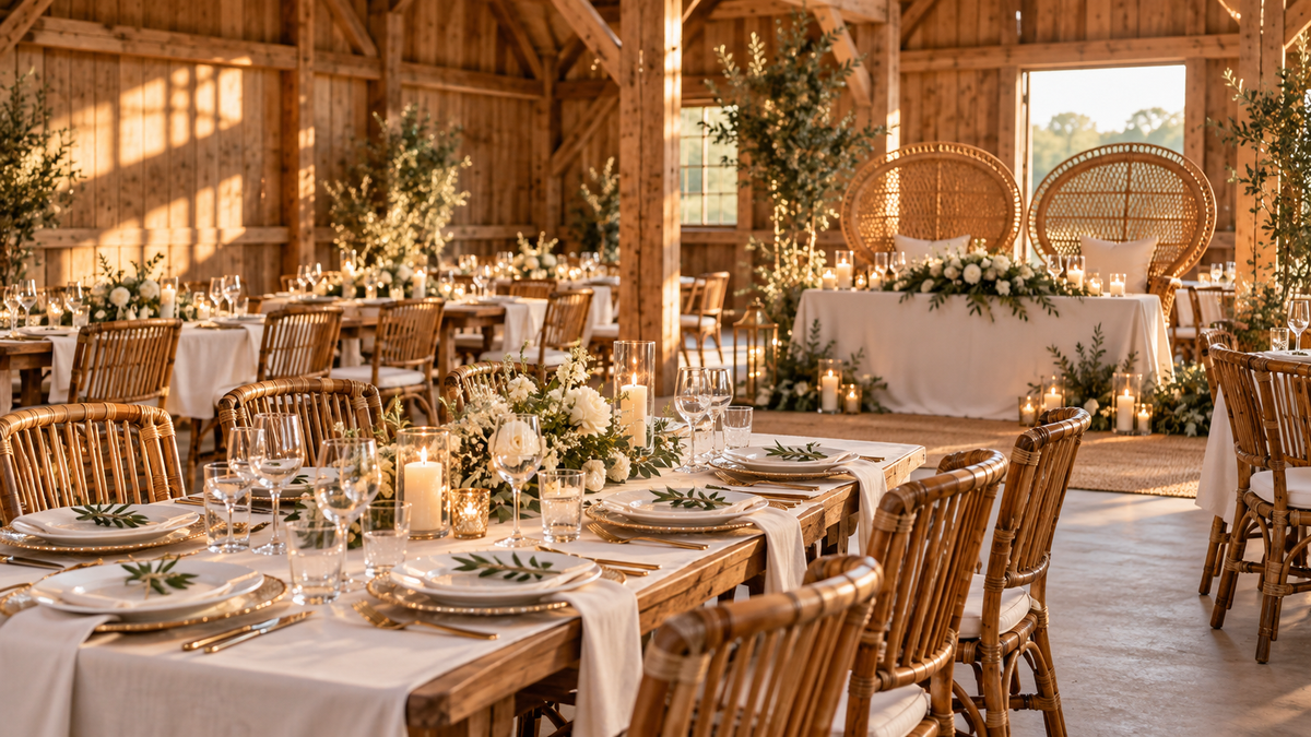 Rustic Wedding Rentals Ottawa | Rattan Chairs and Table Settings